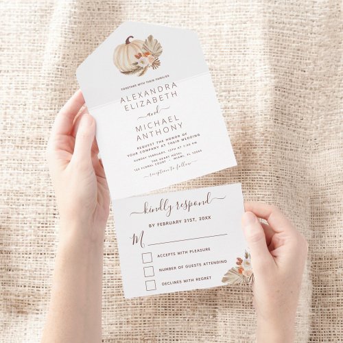 Wedding White Pumpkins Boho Terracotta All In One Invitation