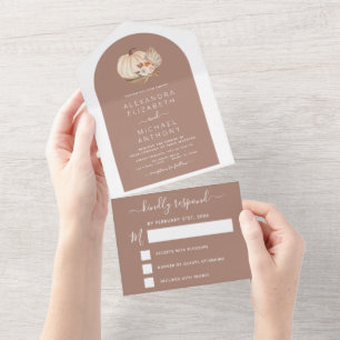 Wedding White Pumpkins Boho Terracotta All In One Invitation