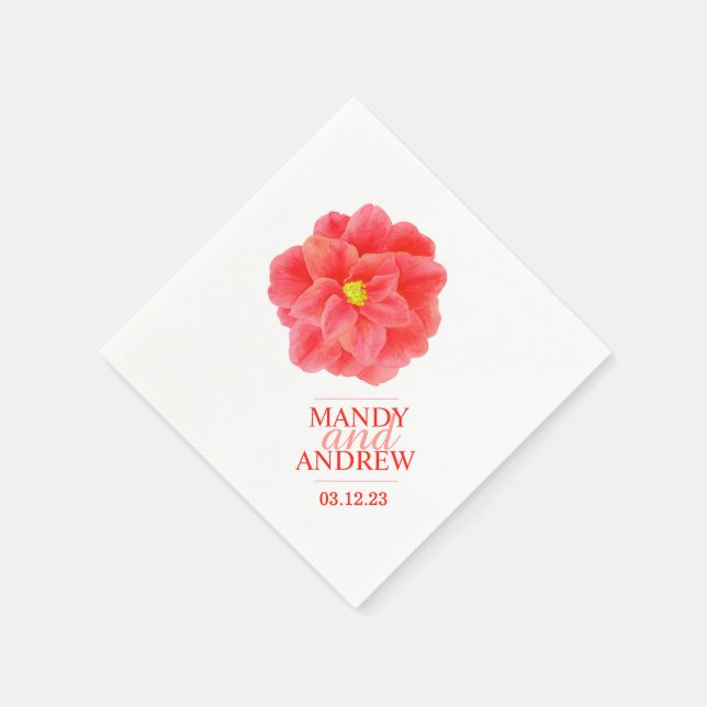 Wedding white red camellia custom napkins (Corner)