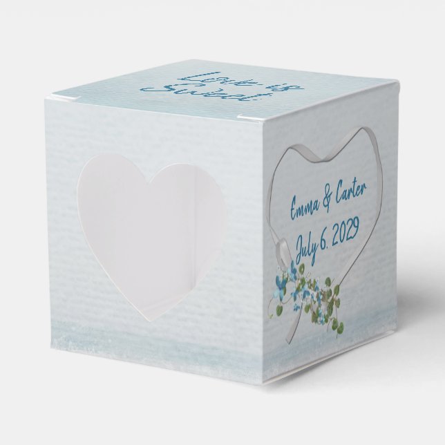 Wedding White Ribbon Heart Favor Box (Front Side)