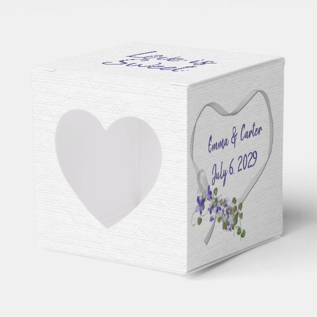 Wedding White Ribbon Heart Favor Boxes (Front Side)