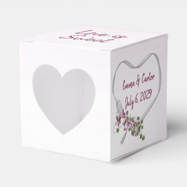 Wedding White Ribbon Heart Favor Boxes (Front Side)