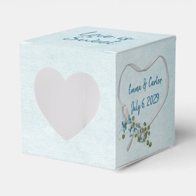 Wedding White Ribbon Heart on Aqua Favor Box (Front Side)