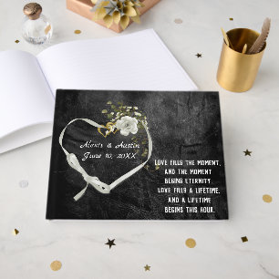 Wedding White Rose and Heart with Flowers Guest Book