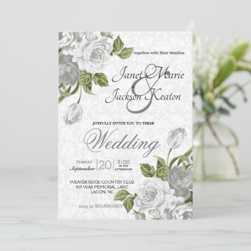 Wedding - White Roses Invitation | Zazzle