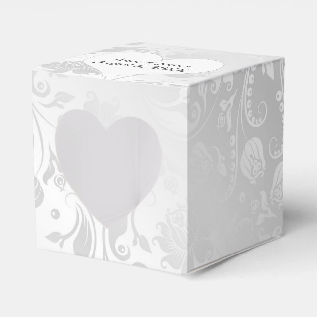 Wedding White Satin Damask With Heart Favor Boxes (Front Side)