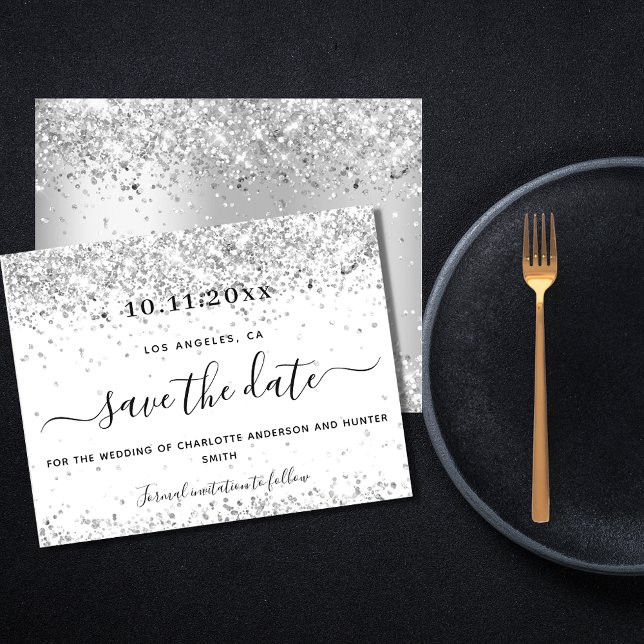 Wedding white silver budget save date flyer (Creator Uploaded)