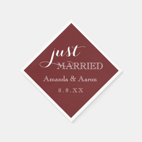 Wedding White Simple Classic Just Married Burgund Napkins