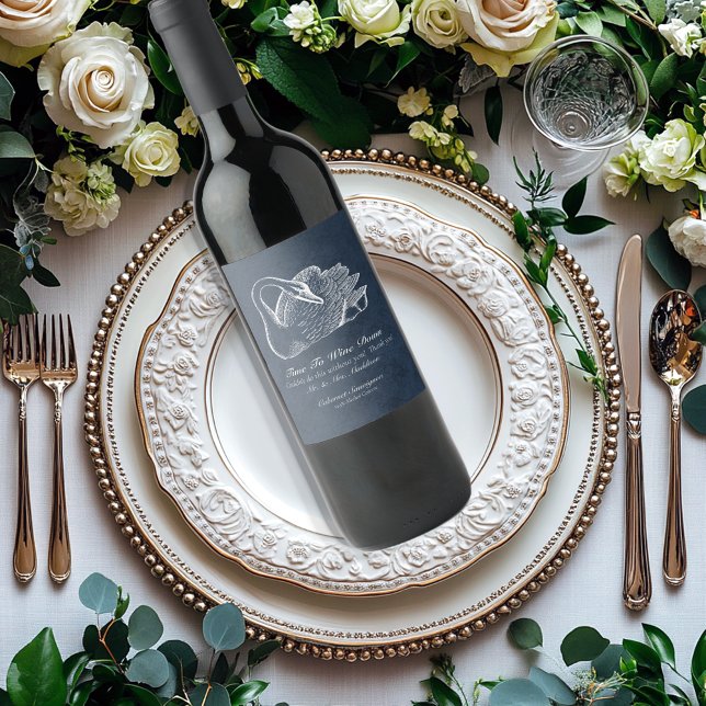 Wedding White Swan Navy Blue Wine Down Label (Creator Uploaded)
