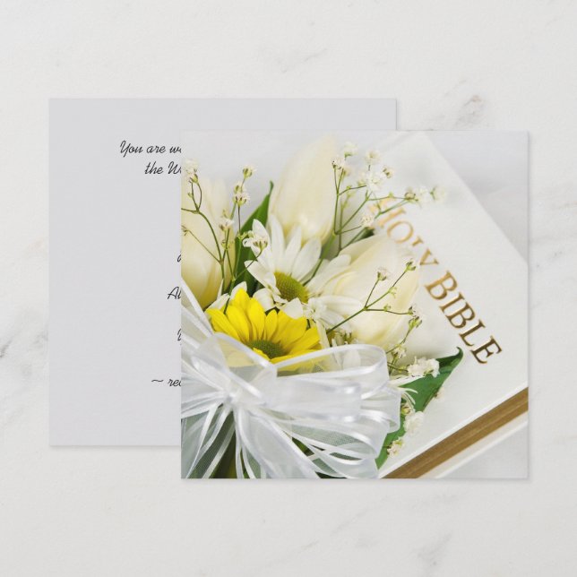 Wedding White Tulips and Daisy On Bible  Invitation (Front/Back)