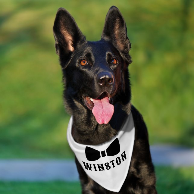 Wedding White Tuxedo Bow Custom Dog Name Pet Bandana Collar (Dog)
