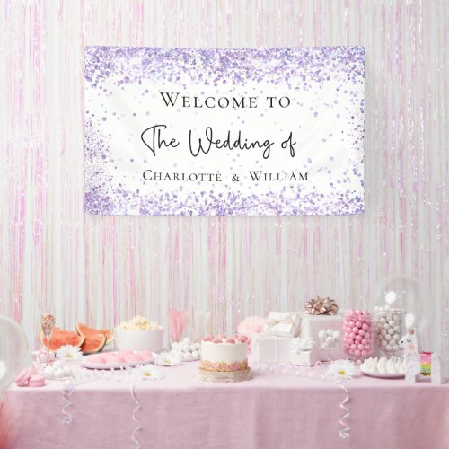 Wedding white violet lavender glitter welcome banner