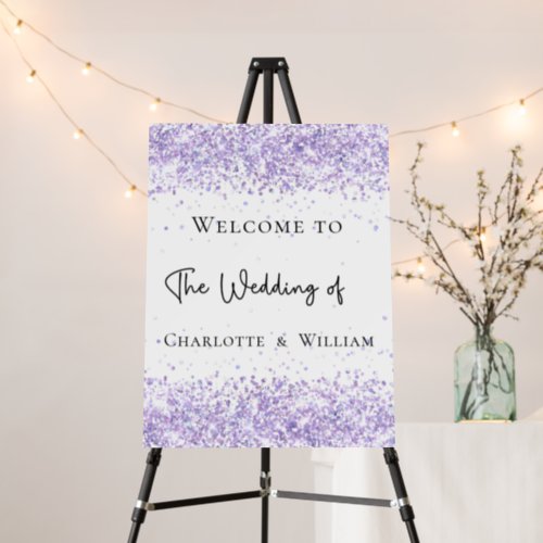 Wedding white violet lavender glitter welcome foam board