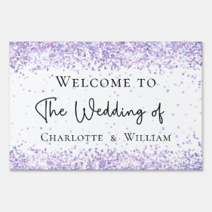Wedding white violet lavender glitter welcome sign
