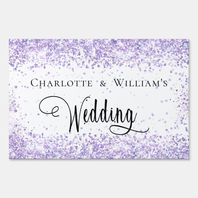 Wedding white violet lavender welcome sign (Front)