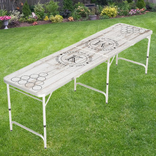 Wedding White Wash Wooden Boards Name & Initials Beer Pong Table