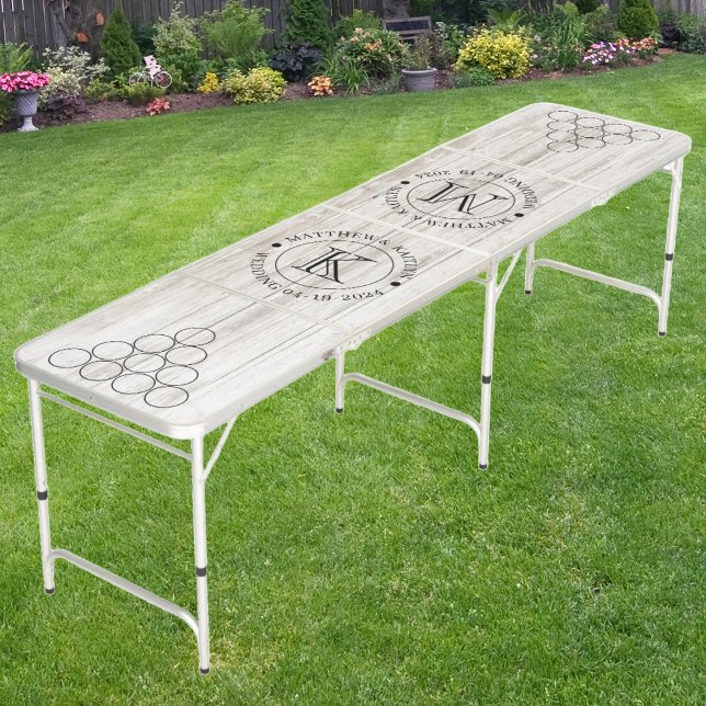 Wedding White Washed Wood with Name & Initials Beer Pong Table (Creator Uploaded)