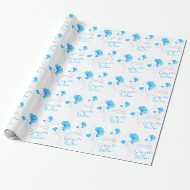 Wedding wildflower blue grey art wrap wrapping paper (Unrolled)