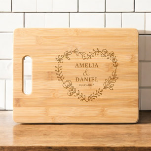 Wedding Wildflower Floral Heart Monogram Engraved Cutting Board