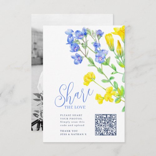 Wedding wildflower yellow blue photo sharing QR Enclosure Card