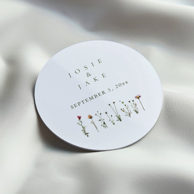 Wedding wildflowers classic round sticker (Creator Uploaded)