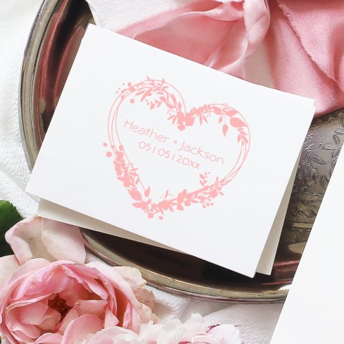 Wedding Wildflowers Heart Names and Date Rubber Stamp