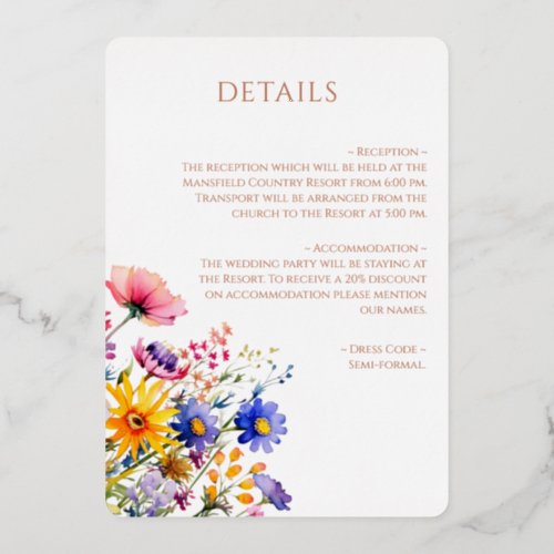 Wedding Wildflowers Modern Elegance Details  Foil Invitation