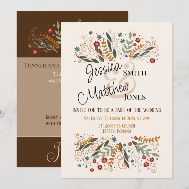Wedding Wildflowers Modern Inspirivity Elegant Invitation (Front/Back)