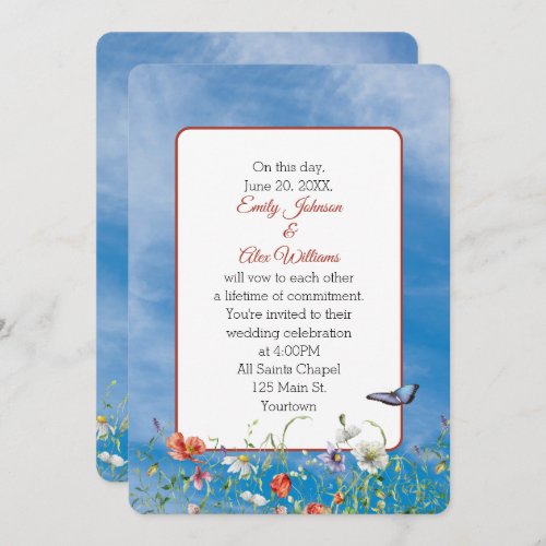 Wedding Wildflowers On Summer Sky Invitation