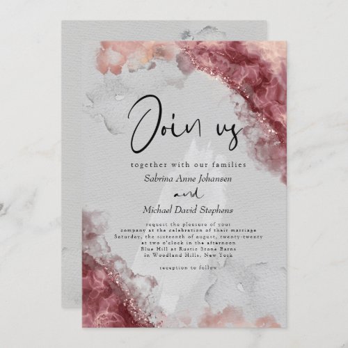 WEDDING  Wine Berry Blush Alcohol Ink Invitation