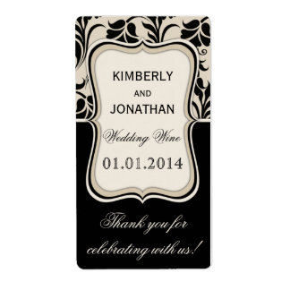 Wedding wine bottle label Elegant beige and black