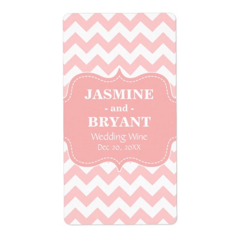 Wedding Wine Bottle Pink Chevron Pattern Favor Label