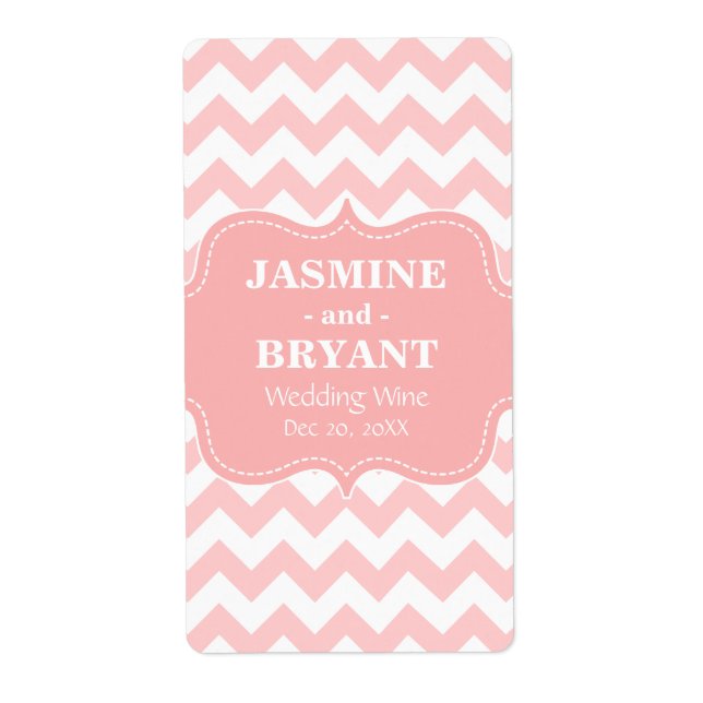 Wedding Wine Bottle Pink Chevron Pattern Favor Label (Front)