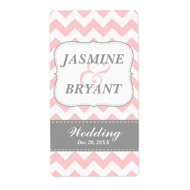 Wedding Wine Bottle Pink Chevron Pattern Favor Label (Front)