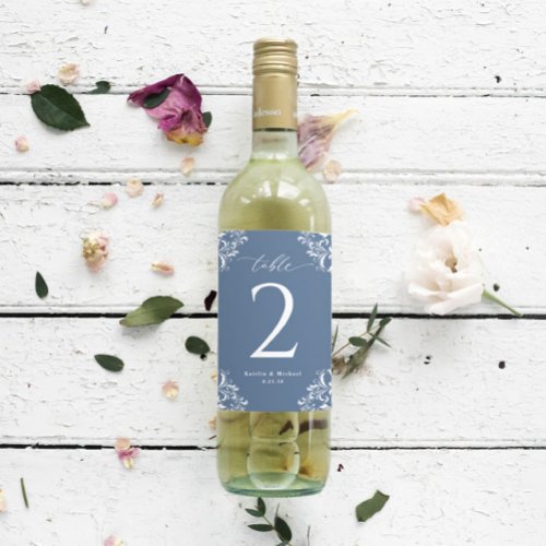 Wedding Wine Bottle Table Numbers Dusty Blue Stick Sticker