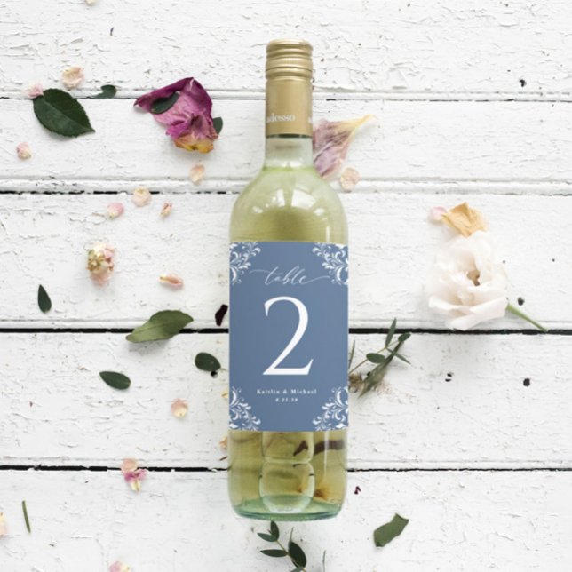 Wedding Wine Bottle Table Numbers Dusty Blue Stick Sticker (Creator Uploaded)