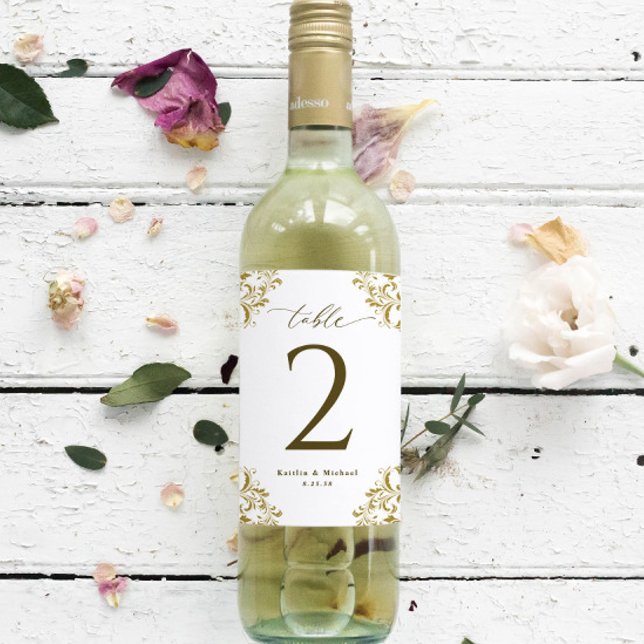 Wedding Wine Bottle Table Numbers Vintage Gold Sticker (Creator Uploaded)