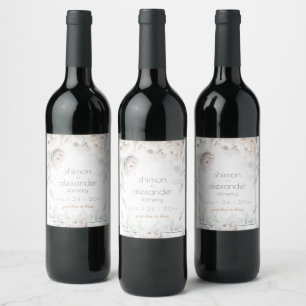 Wedding Wine Elegant Alabaster Peonies Label