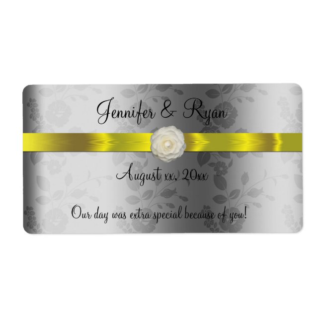 Wedding Wine, Elegant Yellow and Silver, Custom Label (Front)