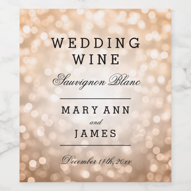 Wedding Wine Label Copper Glitter Lights (Single Label)