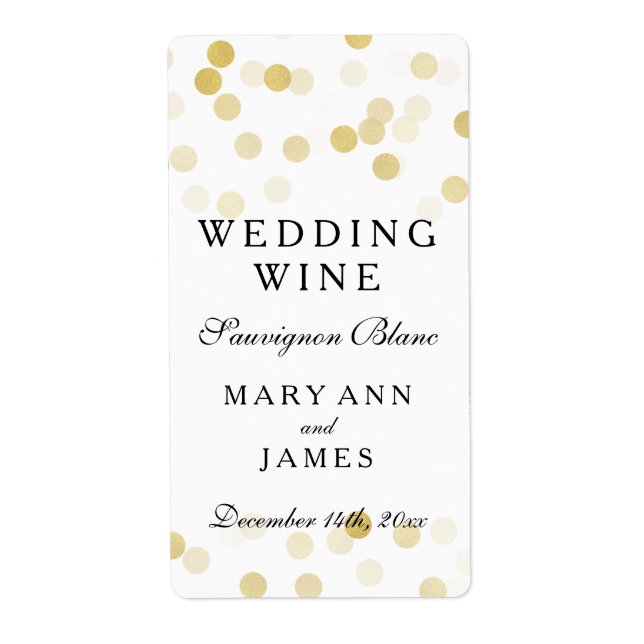 Wedding Wine Label Faux Gold Foil Glitter Lights (Front)