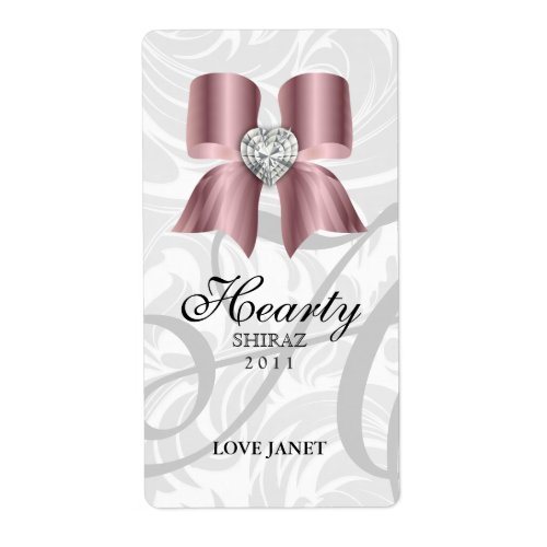 Wedding Wine Label Jewel Bow Heart Baby Pink