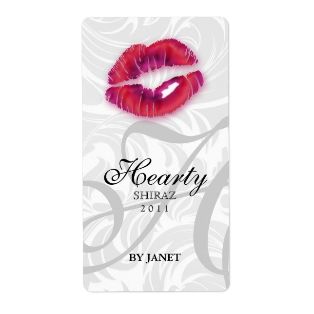 Wedding Wine Label Lips Red Purple (Front)