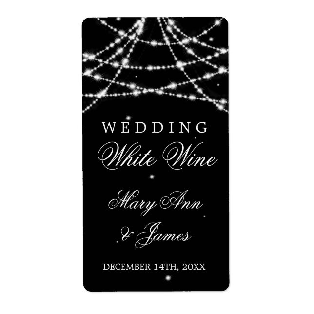 Wedding Wine Label Sparkling String Black (Front)