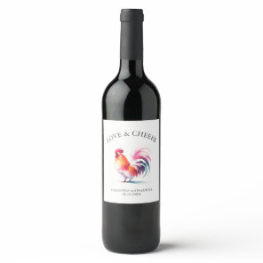 Wedding Wine Label Watercolor Rooster