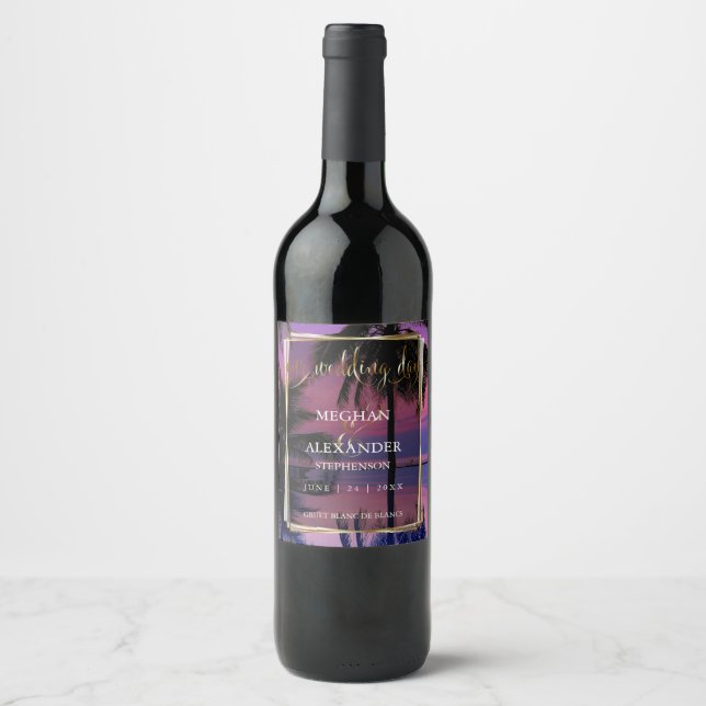 Wedding Wine Labels  | Exotic Tropical Night Beach (Front)