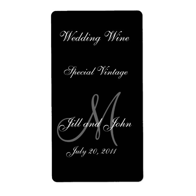 Wedding Wine Labels with Monogram, Names and Date (Front)