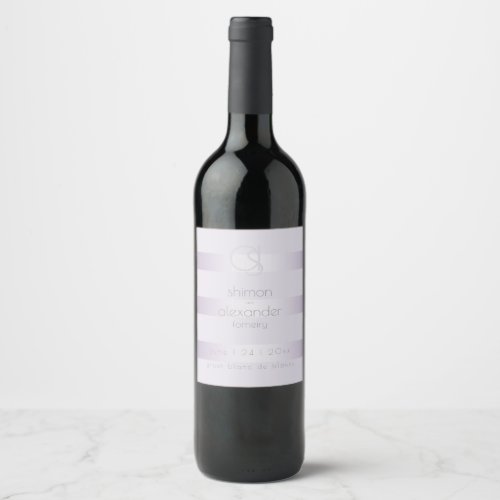 Wedding Wine  Lilac Shimmer Stripes Monogram Wine Label