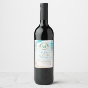 Wedding Wine   Modern Monogram Geometric Beach Label