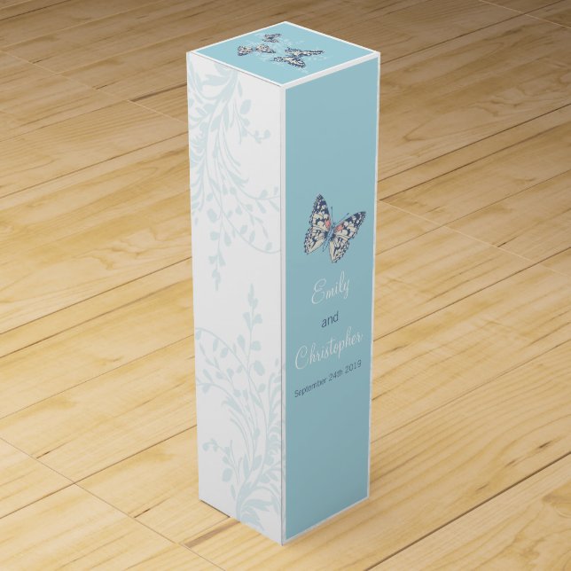 Wedding wine personalize butterflies blue cream wine box (Back)